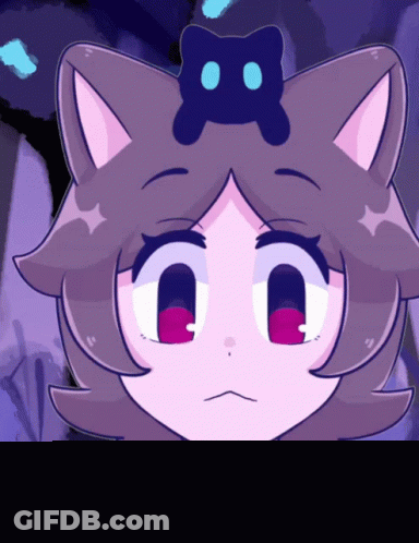 Cartoon Girl With Black Cat On Head GIF