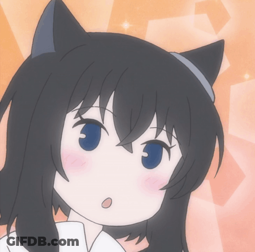 Cartoon Girl With Black Hair And Cat Ears Surprised GIF