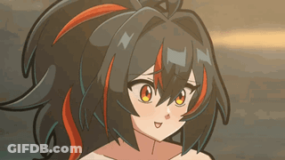 Cartoon Girl With Black Hair And Red Highlights GIF