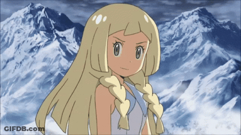 Cartoon Girl With Blonde Braids In Front Of Snowy Mountain GIF