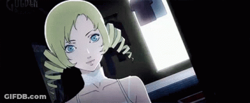 Cartoon Girl With Blonde Hair And Blue Eyes By Window GIF