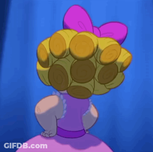 Cartoon Girl With Blonde Hair And Blue Eyes In Pink Dress GIF