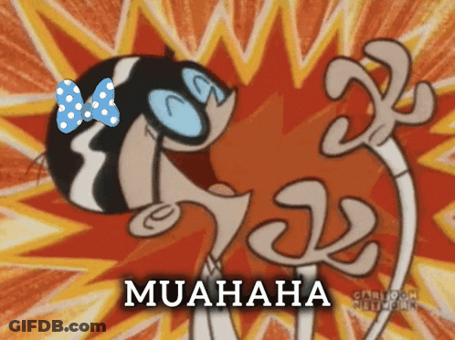 Cartoon Girl With Blue Bow And Muahaha GIF