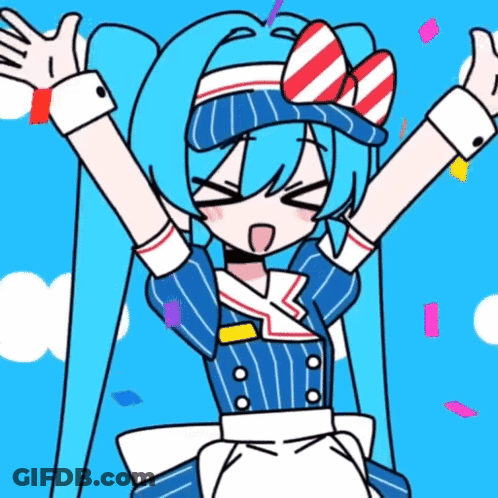 Cartoon Girl With Blue Hair And Bow GIF