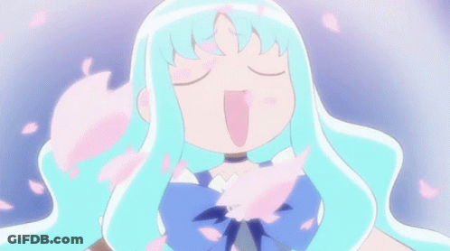 Cartoon Girl With Blue Hair And Bow GIF