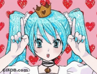 Cartoon Girl With Blue Hair And Crown Making Peace Sign GIF