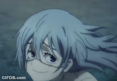 Cartoon Girl With Blue Hair And Face Stitches GIF
