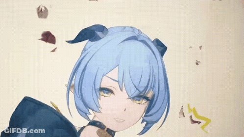 Cartoon Girl With Blue Hair And Horns Sitting On Rock GIF