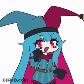 Cartoon Girl With Blue Hair And Jester Hat GIF