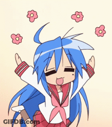 Cartoon Girl With Blue Hair And Pink Flowers GIF