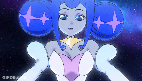 Cartoon Girl With Blue Hair And Pink Stars GIF