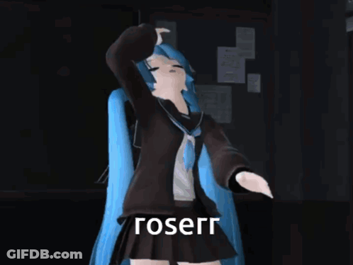 Cartoon Girl With Blue Hair And Roserr GIF