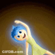 Cartoon Girl With Blue Hair And Yellow Dress Smiling GIF