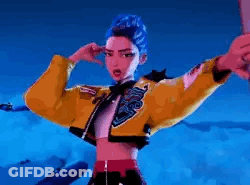Cartoon Girl With Blue Hair And Yellow Jacket Arms Outstretched GIF