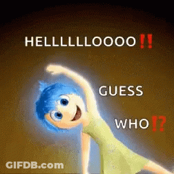 Cartoon Girl With Blue Hair Doing Yoga Saying Guess Who GIF