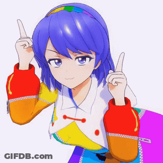 Cartoon Girl With Blue Hair Pointing Up GIF