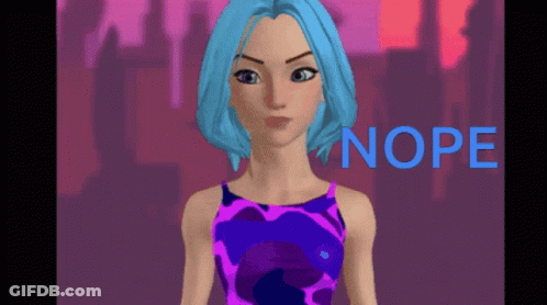 Cartoon Girl With Blue Hair Says Nope GIF