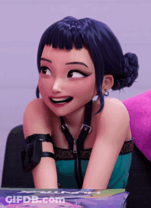Cartoon Girl With Blue Hair Smiling And Earrings GIF
