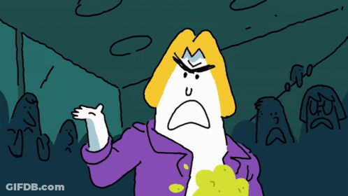 Cartoon Girl With Blue Hair Standing In Front Of Building GIF