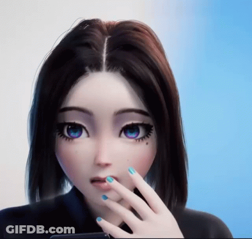 Cartoon Girl With Blue Nails Holding Cell Phone GIF