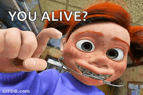 Cartoon Girl With Braces Pointing You Alive GIF
