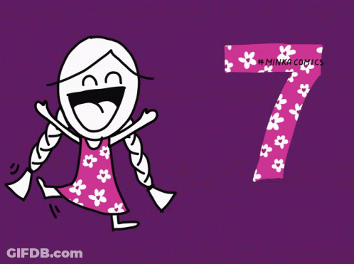 Cartoon Girl With Braids And Number 7 GIF