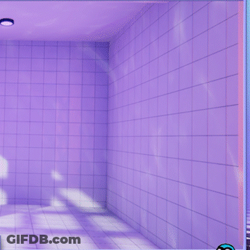 Cartoon Girl With Bunny Ears At Purple Tiled Wall GIF