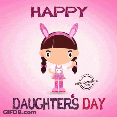 Cartoon Girl With Bunny Ears Happy Daughters Day GIF