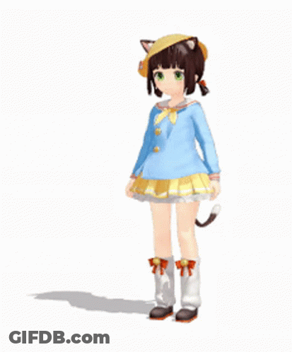 Cartoon Girl With Cat Ear Hat Dancing GIF