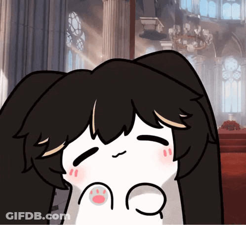 Cartoon Girl With Cat Paw On Cheek GIF