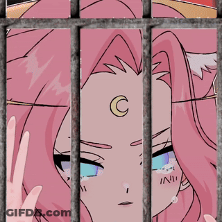 Cartoon Girl With Crescent Moon On Forehead Behind Bars GIF