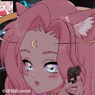 Cartoon Girl With Crescent Moon On Forehead Holding Gun GIF