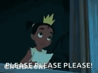 Cartoon Girl With Crown Saying Please Please Please GIF