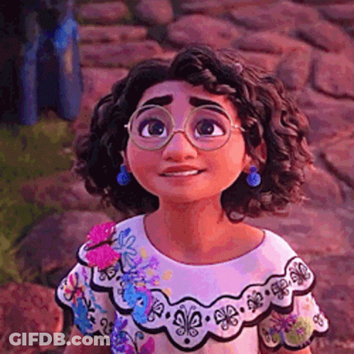 Cartoon Girl With Curly Hair And Glasses On Rocky Path GIF