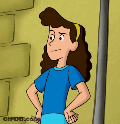 Cartoon Girl With Curly Hair In Blue Shirt GIF