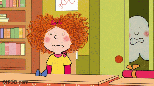 Cartoon Girl With Curly Red Hair And Ghost Behind Her GIF
