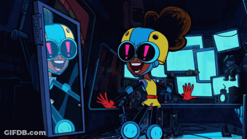 Cartoon Girl With Exclamation Goggles GIF