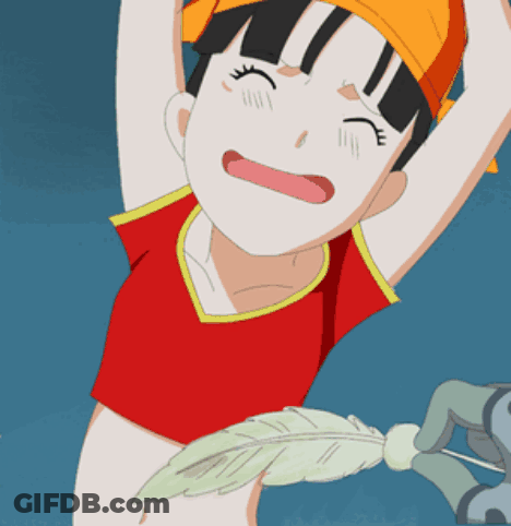 Cartoon Girl With Feather On Arm GIF