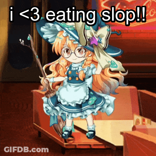 Cartoon Girl With Glasses And Broom Says I < 3 Eating Stop GIF