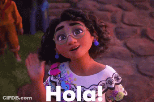 Cartoon Girl With Glasses And Flower Waving Hola GIF