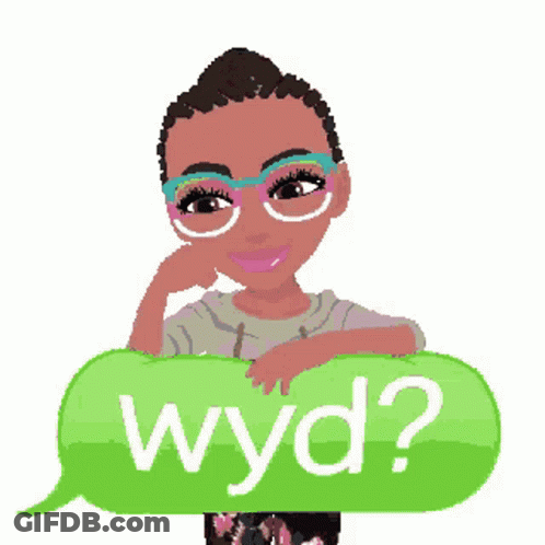 Cartoon Girl With Glasses And Green Speech Bubble Saying Wyd GIF