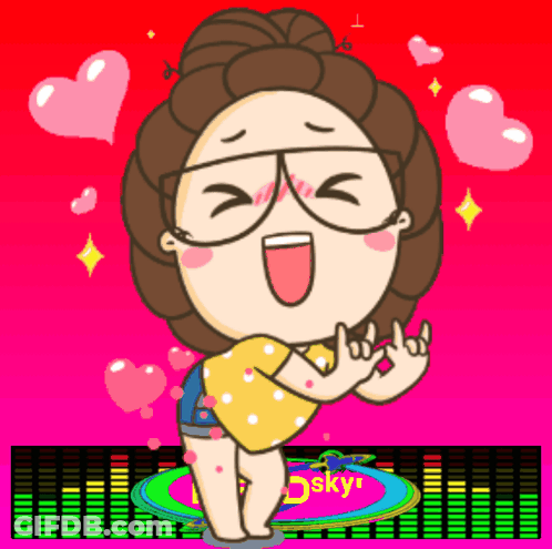 Cartoon Girl With Glasses And Hearts GIF