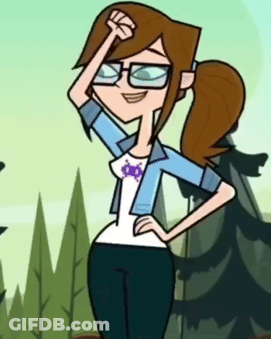 Cartoon Girl With Glasses And Ponytail Smiling Hands On Hips GIF