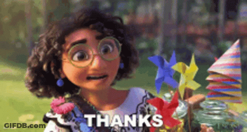 Cartoon Girl With Glasses Holding Pinwheel Saying Thanks GIF