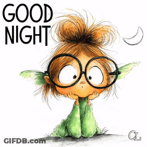Cartoon Girl With Glasses Saying Good Night GIF