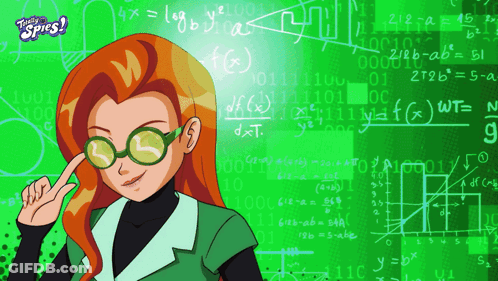 Cartoon Girl With Green Board And Math Equations GIF