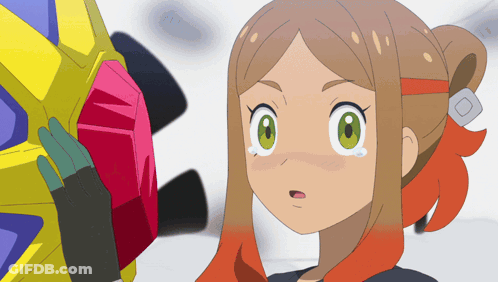 Cartoon Girl With Green Eyes Holding Red Object GIF