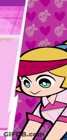 Cartoon Girl With Green Eyes Skulls And Hearts Background GIF