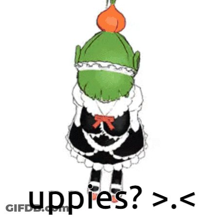 Cartoon Girl With Green Hair And Carrot On Head In Maid Outfit GIF