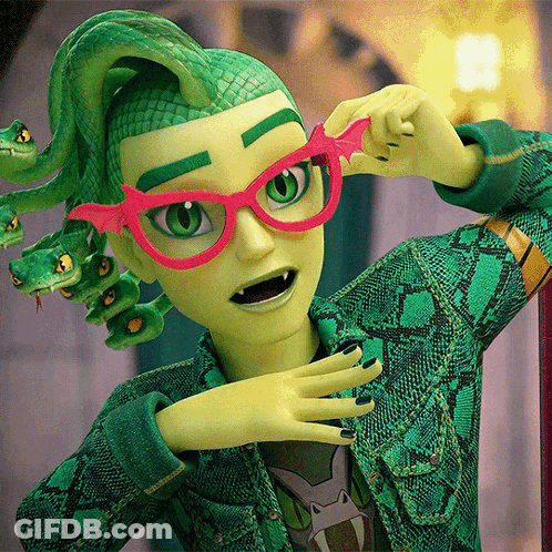 Cartoon Girl With Green Hair And Snake GIF